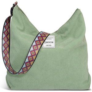 Women Green Corduroy Hobo Bag with Adjustable Strap